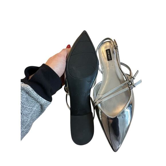 Nine West Women's Silver Leather Beley Strappy Pointy Toe Ballet Flat Size 12 - Picture 10 of 10